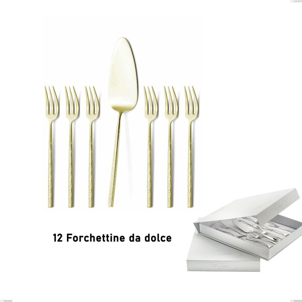 Confezione a libro 13 pezzi, forchettine pi� paletta dolce Kyoto Origami Tin Gold, Acciaio inox (Aisi 304) trattamento pvd acciaio lucido