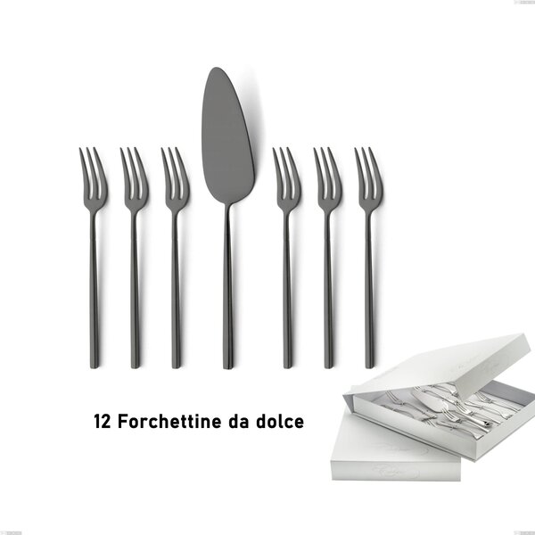 Confezione a libro 13 pezzi, forchettine pi� paletta dolce Kyoto Sabbiato Black, Acciaio inox (Aisi 304) inox sabbiato