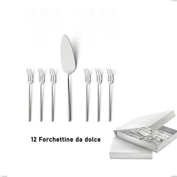 Confezione a libro 13 pezzi, forchettine pi� paletta dolce Kyoto Sabbiato, Acciaio inox (Aisi 304) inox sabbiato