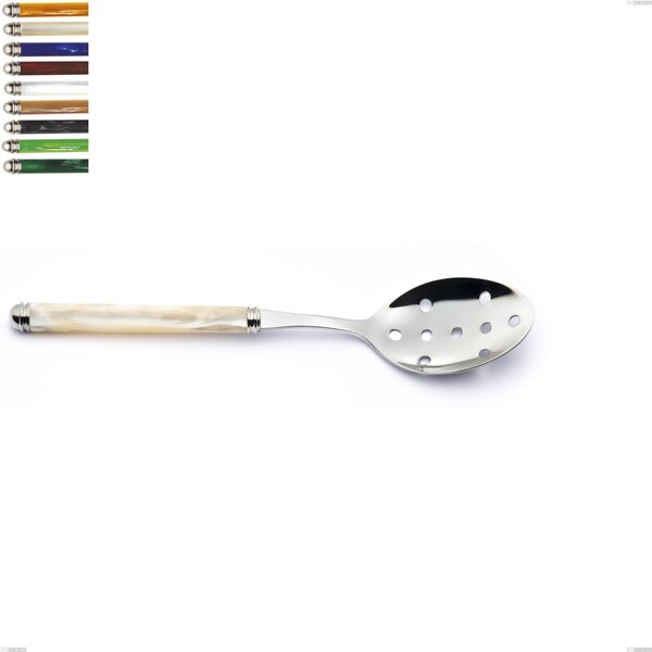 Cucchiaione con fori Linea Perlato, Acciaio inox 18/10 (AISI304) Lunghezza 241 mm manico in ABS doppia ghiera lavabili in lavastoviglie