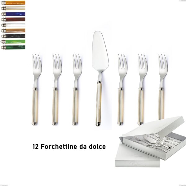 Confezione a libro 13 pezzi, forchettine pi� paletta dolce Linea Perlato, Acciaio inox 18/10 (AISI304)