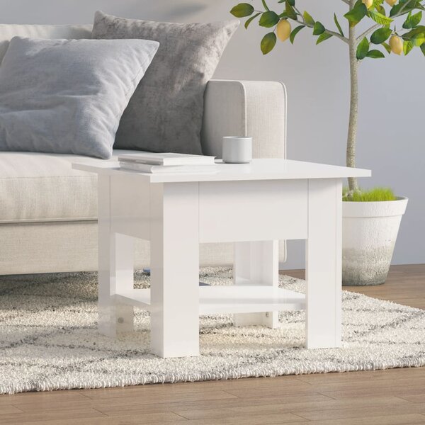 Tavolino da Salotto Bianco Lucido 55x55x42 cm in Truciolato