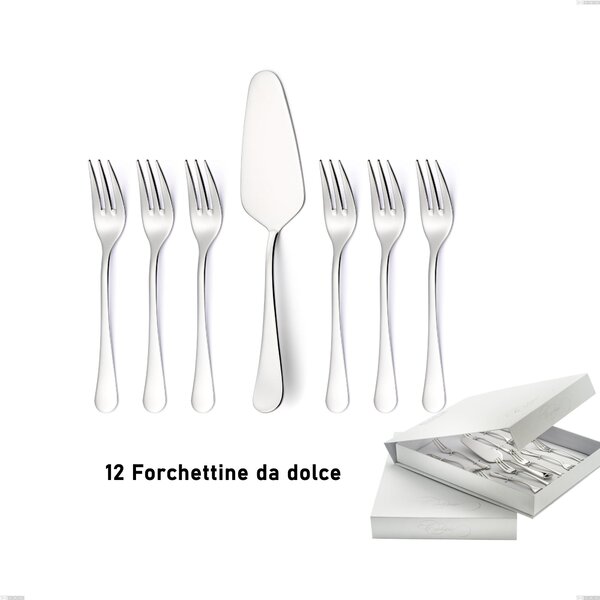 Confezione a libro 13 pezzi, forchettine pi� paletta dolce Milano inox 18/10 , Acciaio inox 18/10 (AISI304) lucido a specchio, spessore 2,5 mm