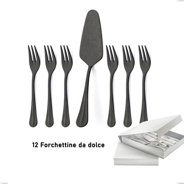 Confezione a libro 13 pezzi, forchettine pi� paletta dolce Royal Retr� PVD Black, Acciaio inox 18/10 antico, spessore 2.5 mm, pvd black