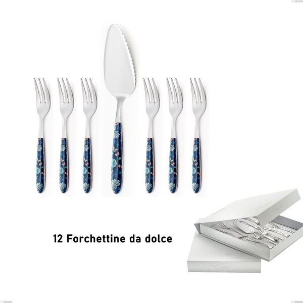Confezione a libro 13 pezzi, forchettine pi� paletta dolce vero garden, acciaio 18.0 nickel free, manicatura pbt sublimato acciaio lucido