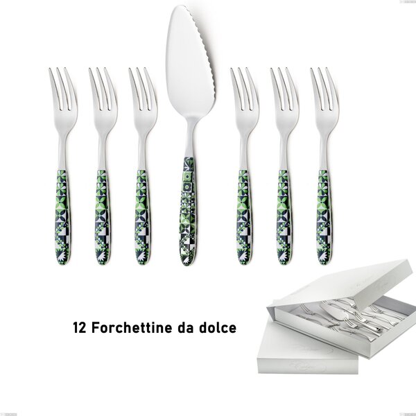 Confezione a libro 13 pezzi, forchettine pi� paletta dolce vero icon, acciaio 18.0 nickel free, manicatura pbt sublimato acciaio lucido