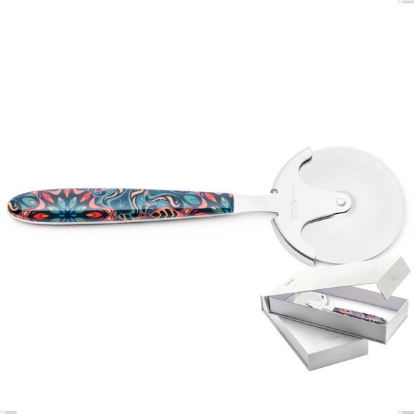 Confezione a libro 1 rotella tagliapizza vero damasco, acciaio 18.0 nickel free, manicatura pbt sublimato acciaio lucido