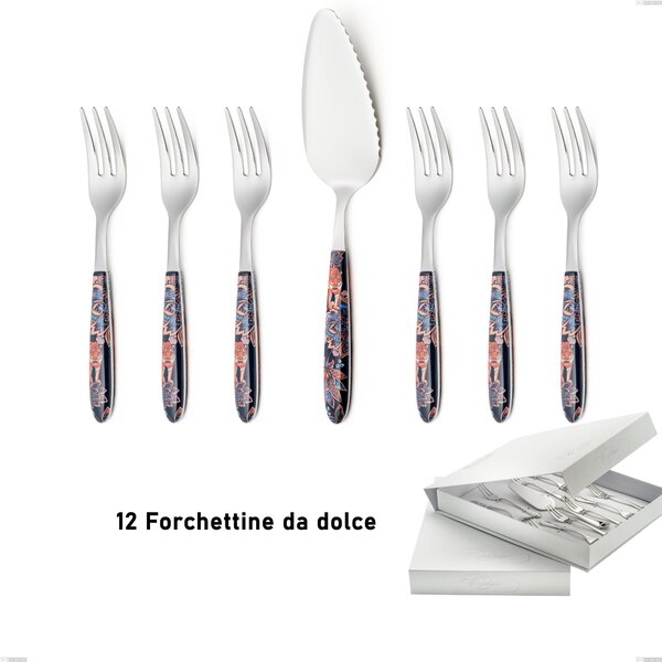 Confezione a libro 13 pezzi, forchettine pi� paletta dolce vero pechino, acciaio 18.0, manicatura pbt sublimato acciaio lucido