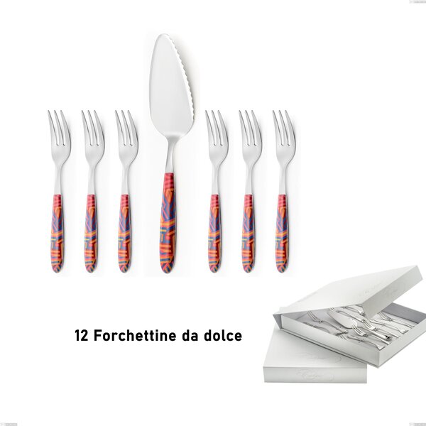 Confezione a libro 13 pezzi, forchettine pi� paletta dolce vero linear, acciaio 18.0 nickel free, manicatura pbt sublimato acciaio lucido