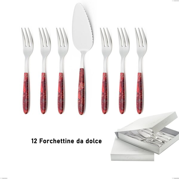 Confezione a libro 13 pezzi, forchettine pi� paletta dolce vero samarcanda, acciaio 18.0 nickel free, manicatura pbt sublimato acciaio lucido