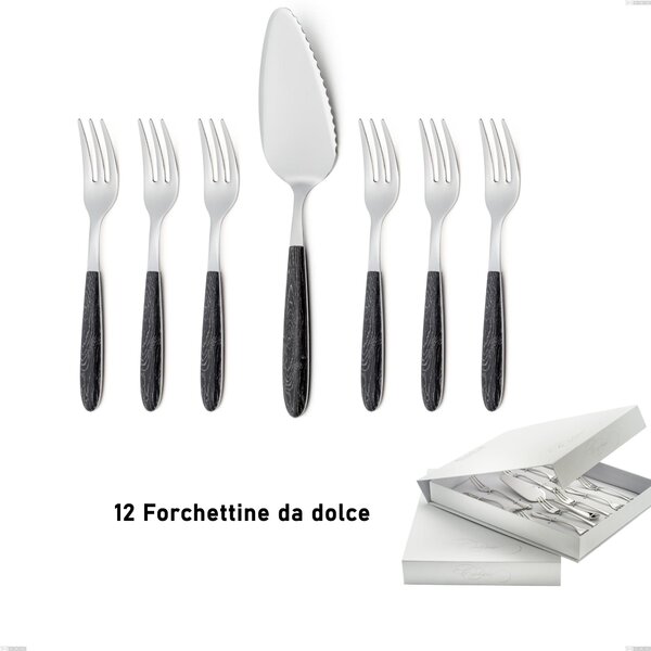 Confezione a libro 13 pezzi, forchettine pi� paletta dolce vero wenge, acciaio 18.0 nickel free, manicatura pbt sublimato acciaio lucido