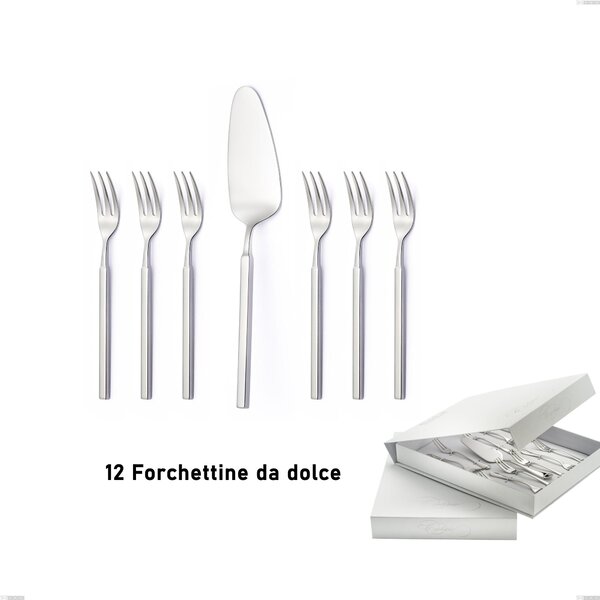 Confezione a libro 13 pezzi, forchettine pi� paletta dolce Zeus Inox, acciaio forgiato lucido 18/10 (AISI 304)
