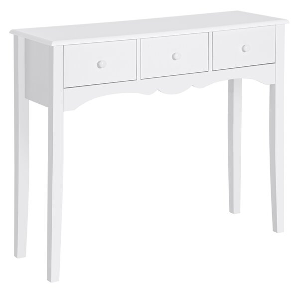 HOMCOM Tavolo Consolle Moderno da Ingresso in MDF con 3 Cassetti, 100x32x85 cm, Bianco