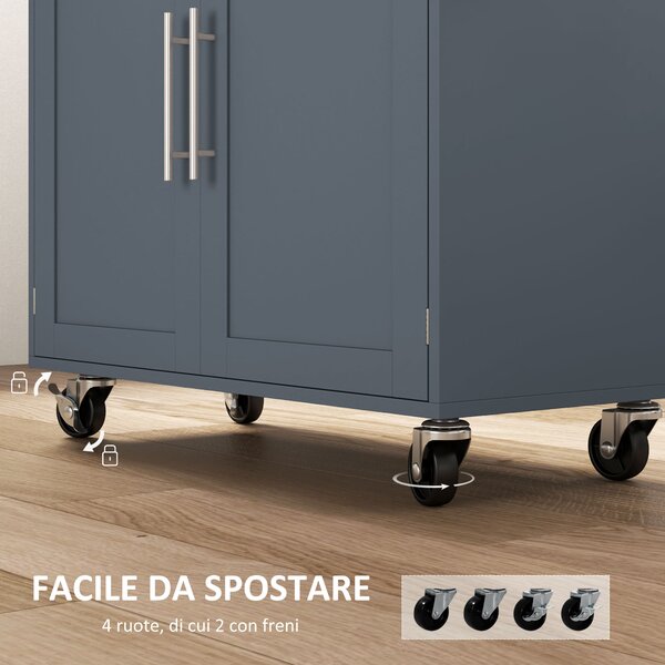 HOMCOM Carrello multiuso da Cucin con Cassetto, Portaspezie e Armadietto in Legno, 109x40x89 cm, Grigio e Color Legno | Aosom Italy