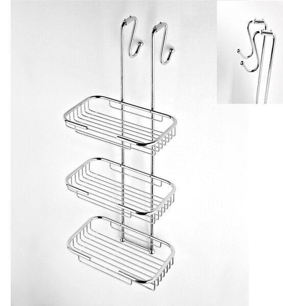 Griglia doccia rettangolare a tre piani cromo 23x25xh68 cm con gancio regolabile da 2,5-5 cm bagno galvanico di oltre 22 micron inalterabile nel tempo