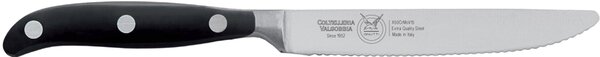 Coltello da tavola lama forgiata seghettata in acciaio W.Nr.1.4116 cm 12, Forgiato manico nero , Manico in Resina Acetalica e rivetti inox