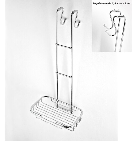 Griglia doccia rettangolare a un piano cromo 23x25xh68 cm con gancio regolabile da 2,5-5 cm bagno galvanico di oltre 22 micron inalterabile nel tempo