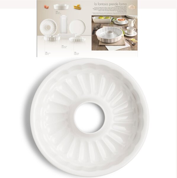 Stampo per Ciambella dolci in Porcellana da Forno 22xh7 cm Collezione Toscana lavabile in lavastoviglie porcellana Di Limoges Bianco Freddo