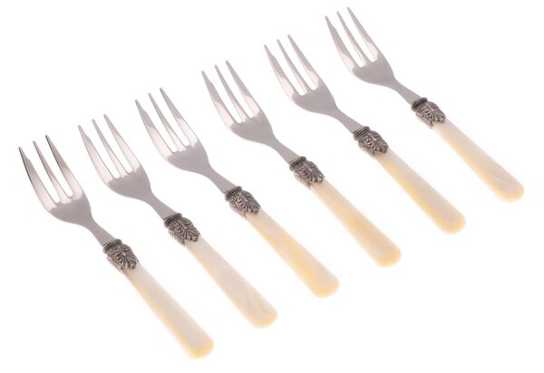 Forchettine da Dolce set da 6 pezzi ELENA in acciaio inox 18/10 manico in metacrilato spessore 1,5 mm colorato Avorio