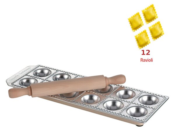 Stampo per Ravioli con Dodici Fori e Mattarello 33,7x11,4x h61,9 cm Acciaio Inossidabile12 RAVIOLI Giganti