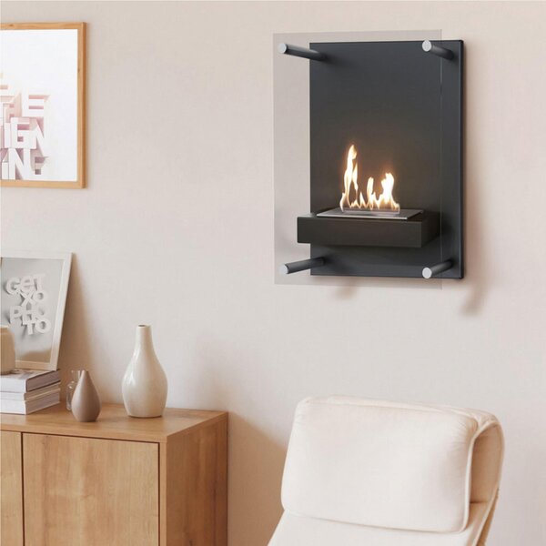 Camino Bioetanolo DA PARETE inox con Vetro GLASS Dimensioni 40x14,9 h 50 cm - peso 11 kg Certificato ISO 9001 colore Nero e vetro