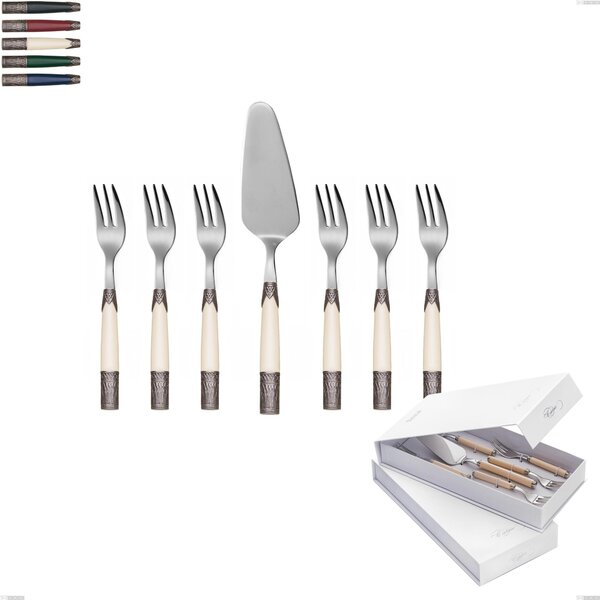 Confezione a libro 7 pezzi, forchettine pi� paletta dolce aria, acciaio 18/10 aisi304 colorato