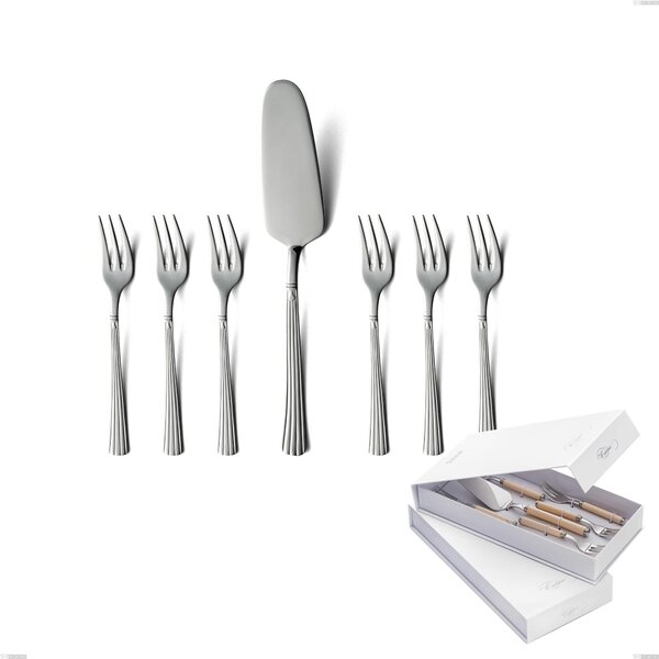 Confezione a libro 7 pezzi, forchettine pi� paletta dolce bavaria, Acciaio inox (Aisi 304) lucido stile classico