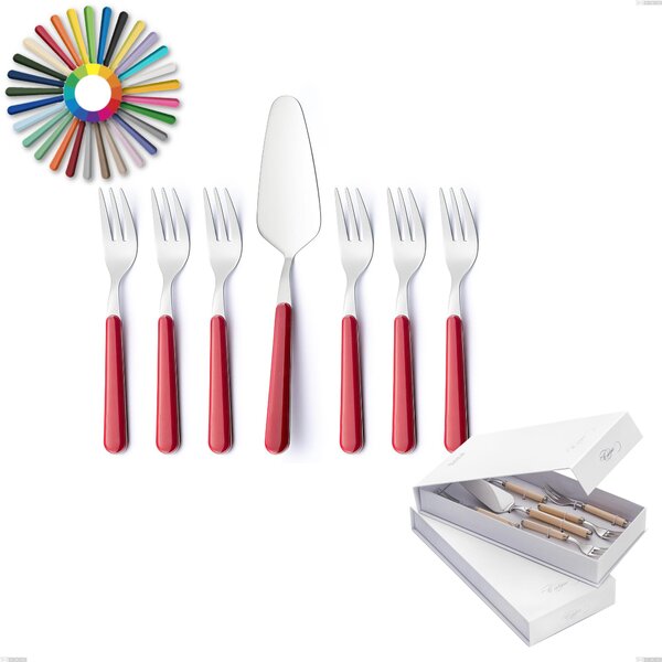 Confezione a libro 7 pezzi, forchettine pi� paletta dolce Brio, Acciaio inox 18.c (AISI 430), manici in abs