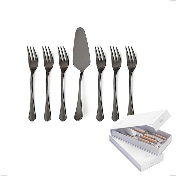 Confezione a libro 7 pezzi, forchettine pi� paletta dolce Domus Black , Acciaio 18/10 Finitura PVD, spessore 3 mm