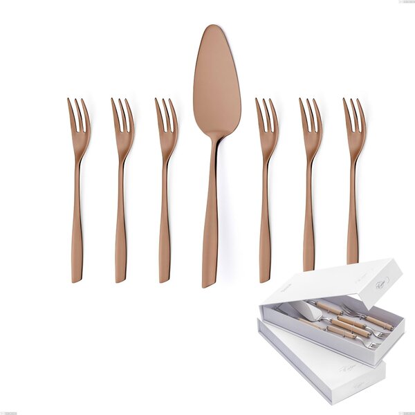 Confezione a libro 7 pezzi, forchettine pi� paletta dolce ELeven PVD Chocolate, Acciaio 18/10 lucido, spessore 2.5 mm, PVD chocolate