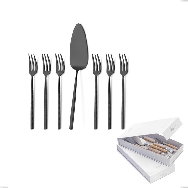 Confezione a libro 7 pezzi, forchettine pi� paletta dolce Kyoto Origami Black, Acciaio inox (Aisi 304) trattamento pvd acciaio lucido