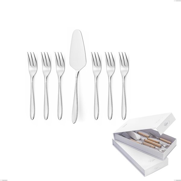 Confezione a libro 7 pezzi, forchettine pi� paletta dolce Kappa, Acciaio inox 18.10 (AISI304), spessore 2.5 mm finitura inox Lucido