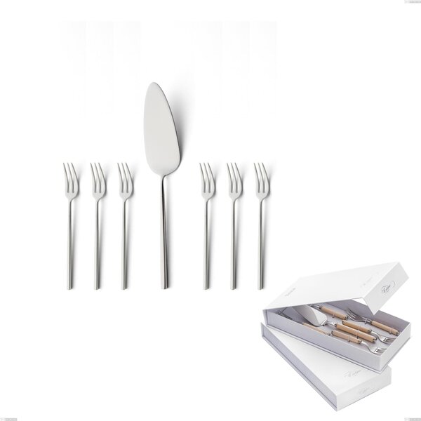Confezione a libro 7 pezzi, forchettine pi� paletta dolce Kyoto Sabbiato, Acciaio inox (Aisi 304) inox sabbiato