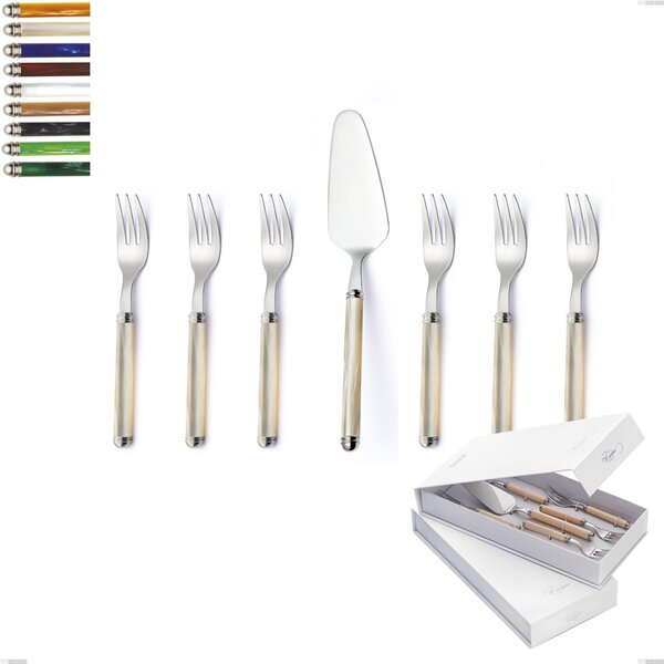 Confezione a libro 7 pezzi, forchettine pi� paletta dolce Linea Perlato, Acciaio inox 18/10 (AISI304)