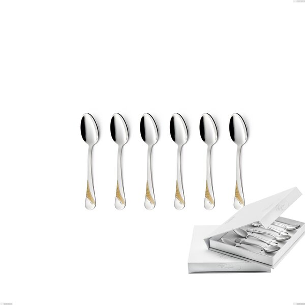 Confezione a libro 6 pezzi cucchiaino moka Milano Inciso Oro , 18/10 (AISI304) finitura inox lucido e oro, spessore 2,5 mm