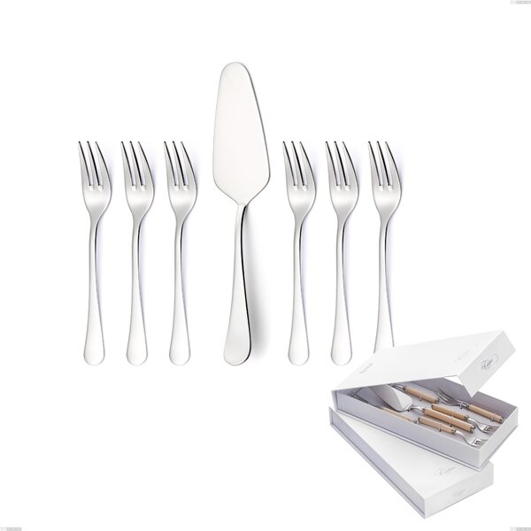 Confezione a libro 7 pezzi, forchettine pi� paletta dolce Milano inox 18/10 , Acciaio inox 18/10 (AISI304) lucido a specchio, spessore 2,5 mm
