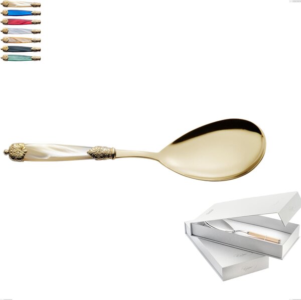 Confezione a libro 1 pezzo pala riso Mirage Perlato Tin gold, acciaio 18.10 con finitura pvd dorata colorato, manici in metacrilato