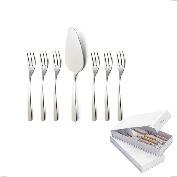 Confezione a libro 7 pezzi, forchettine pi� paletta dolce Onda, Acciaio inox (Aisi 304) lucido