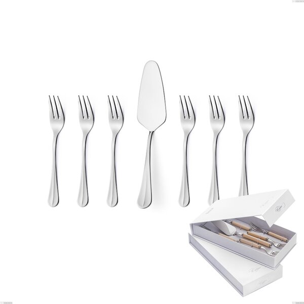 Confezione a libro 7 pezzi, forchettine pi� paletta dolce Royal, acciaio 18-10 lucido, spessore 2.5 mm