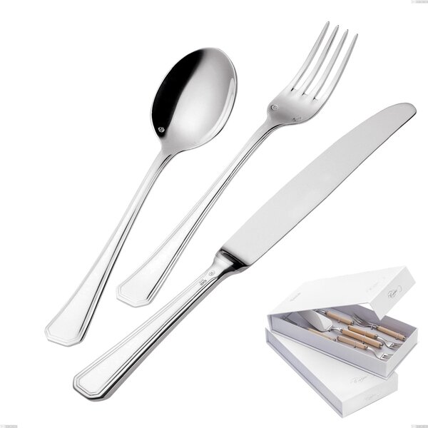 Confezione a libro 7 pezzi, forchettine pi� paletta dolce Savoia Argentato 3 mm spessore argento 25 micron, Acciaio inox 18/10 (AISI304) Argento 25 micron, spessore 3 mm