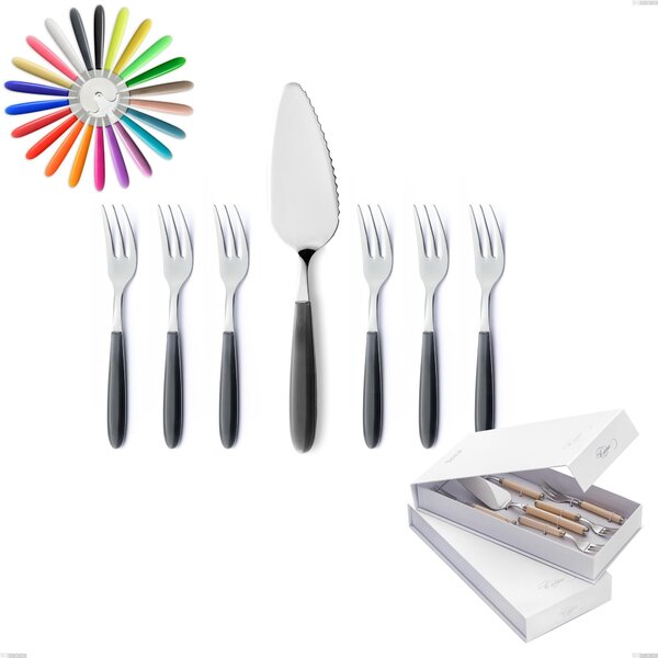 Confezione a libro 7 pezzi, forchettine pi� paletta dolce vero, acciaio 18/0 aisi 430 nichel free manici abs acrilico