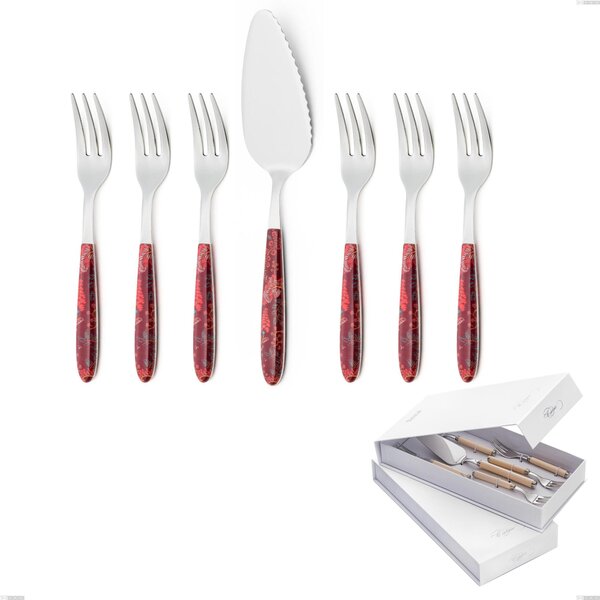 Confezione a libro 7 pezzi, forchettine pi� paletta dolce vero samarcanda, acciaio 18.0 nickel free, manicatura pbt sublimato acciaio lucido