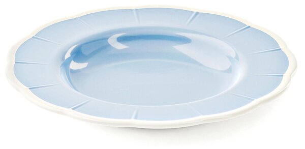 Piatto Fondo in Melamina bicolore set da 6 pezzi Linea FLORA Diametro �24x h3 cm realizzati con decoro BPA Free design Romantico floreale Celeste Polvere