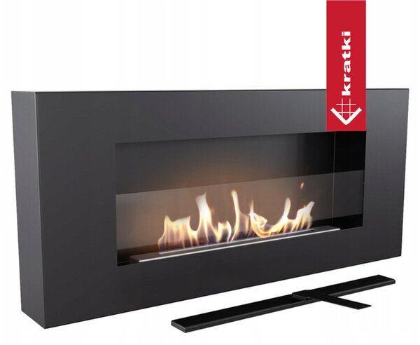 Camino a Bioetanolo DA APPENDERE in modo facile e veloce DELTA FLAT con VETRO Dimensioni 90x12x h 40 cm - peso 15,7 kg Certificato ISO 9001 colore Nero