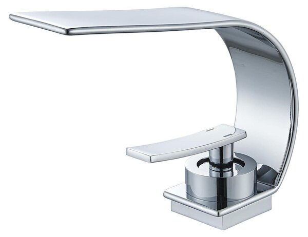 Miscelatore monocomando cromato per lavabo a cascata, con asta di comando, a risparmio idrico