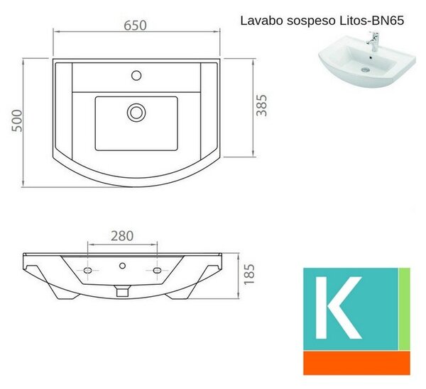 Mobile bagno 65cm sospeso con 2 ante BN-65A - KAMALU