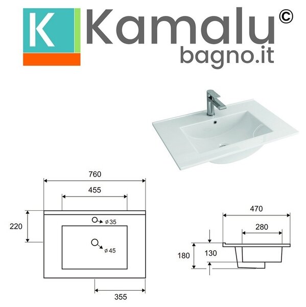 Mobile bagno da 75cm sospeso con 2 ante BT-75 - KAMALU