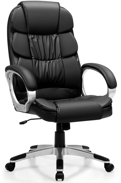 Costway Sedia girevole da ufficio, Sedia ergonomica con cuscino spesso e braccioli imbottiti, Nero