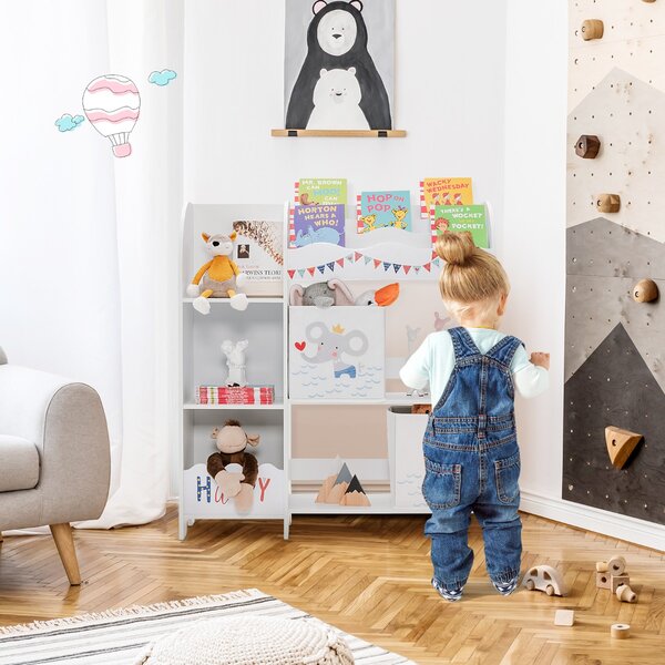 Costway Armadio a 3 livelli con 5 scompartimenti e 2 cassetti, Organizer per bambini per giocattoli e libri Bianco