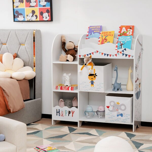 Costway Armadio a 3 livelli con 5 scompartimenti e 2 cassetti, Organizer per bambini per giocattoli e libri Bianco